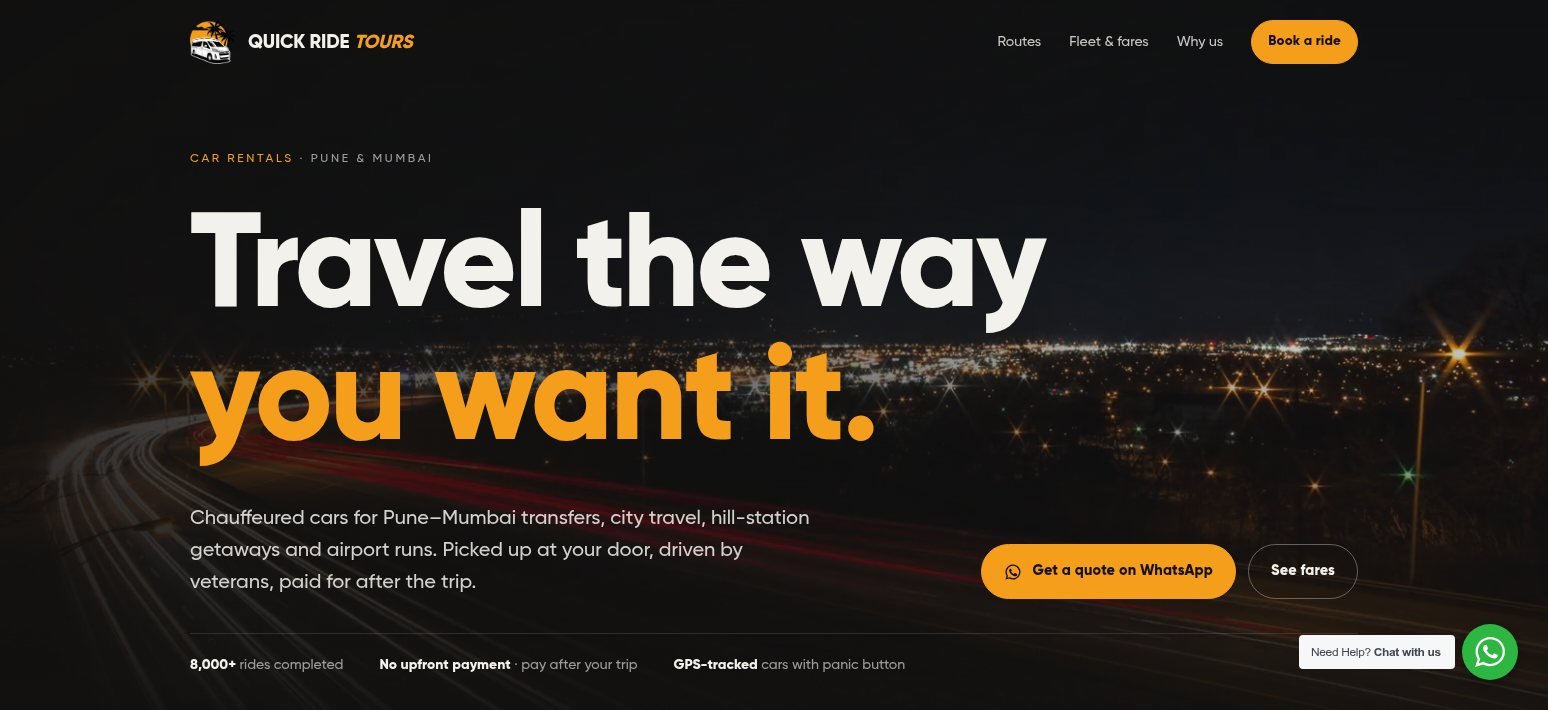 Quick Ride Tours website